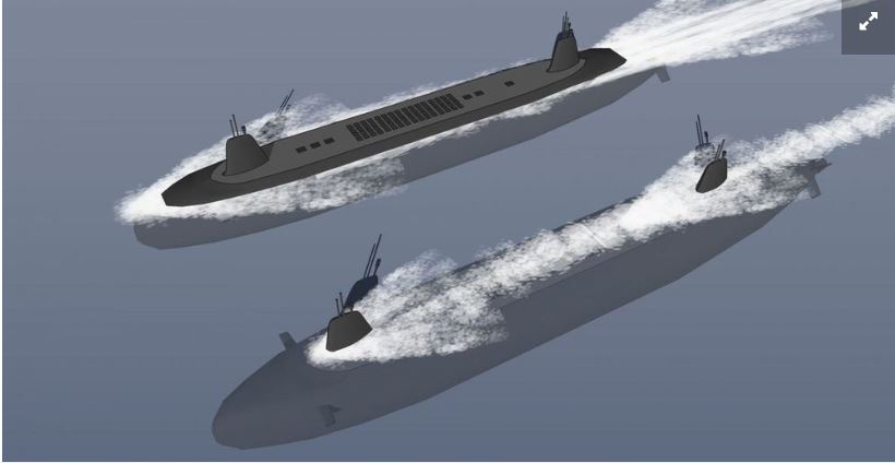 Illustration of concept models of semi-submersible arsenal ships