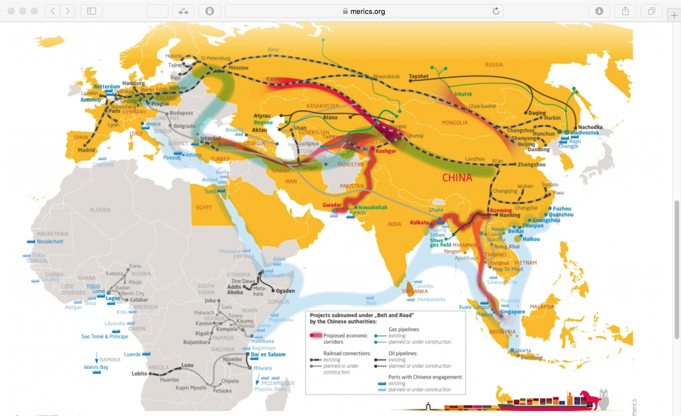 Mercator Institute of China Studies map of China's Belt and Road Initiative