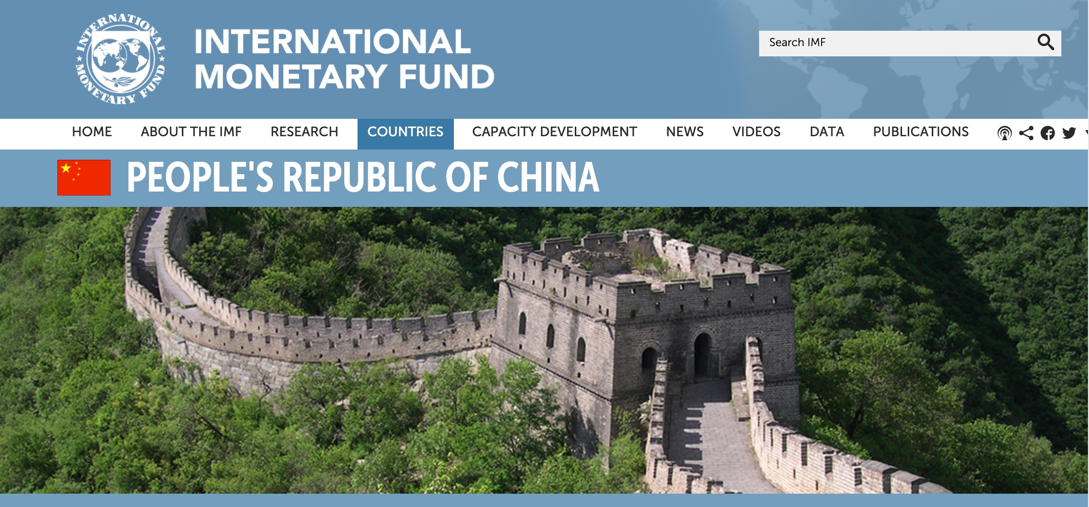 Screenshot of IMF's Country Page for China