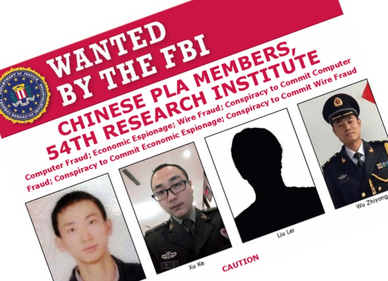 Screenshot of FBI wanted poster for four alleged members of the PLA Fourth Department's 54th Research Institute in connection with the hack of the credit rating agency Equifax in 2017.