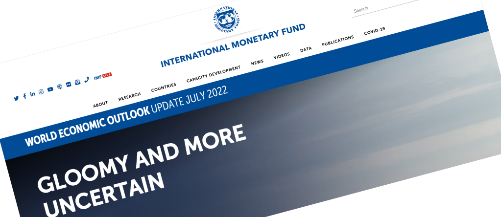 Screenshot of cover of IMF' July 2022 update to its World Economic Outlook